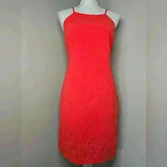 NWT Banana Republic Blood Orange Lazer Cut Hem Cocktail Dress - Picture 2 of 11